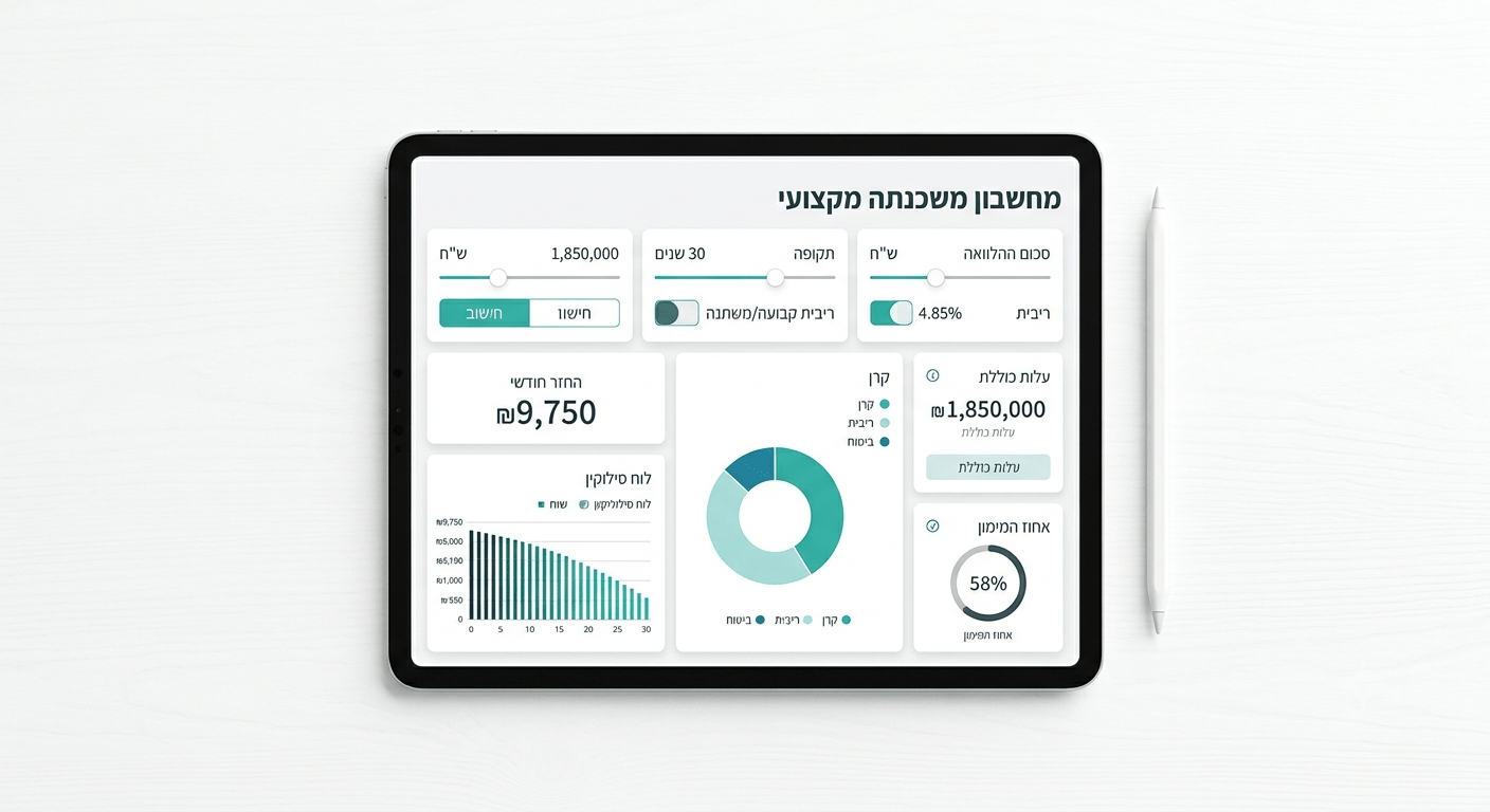מחשבון משכנתא מקצועי — נתונים כלליים ופירוט מסלולים